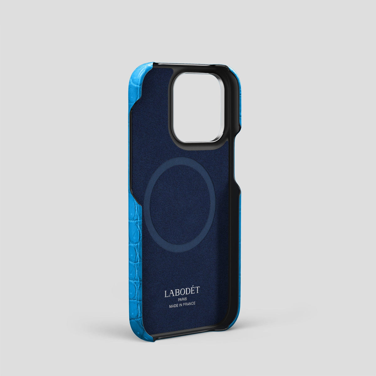 Blue-Lagoon iPhone 15 Pro Strap Case Porosus Crocodile with Steel Metal -4 | Blue-Lagoon-Steel