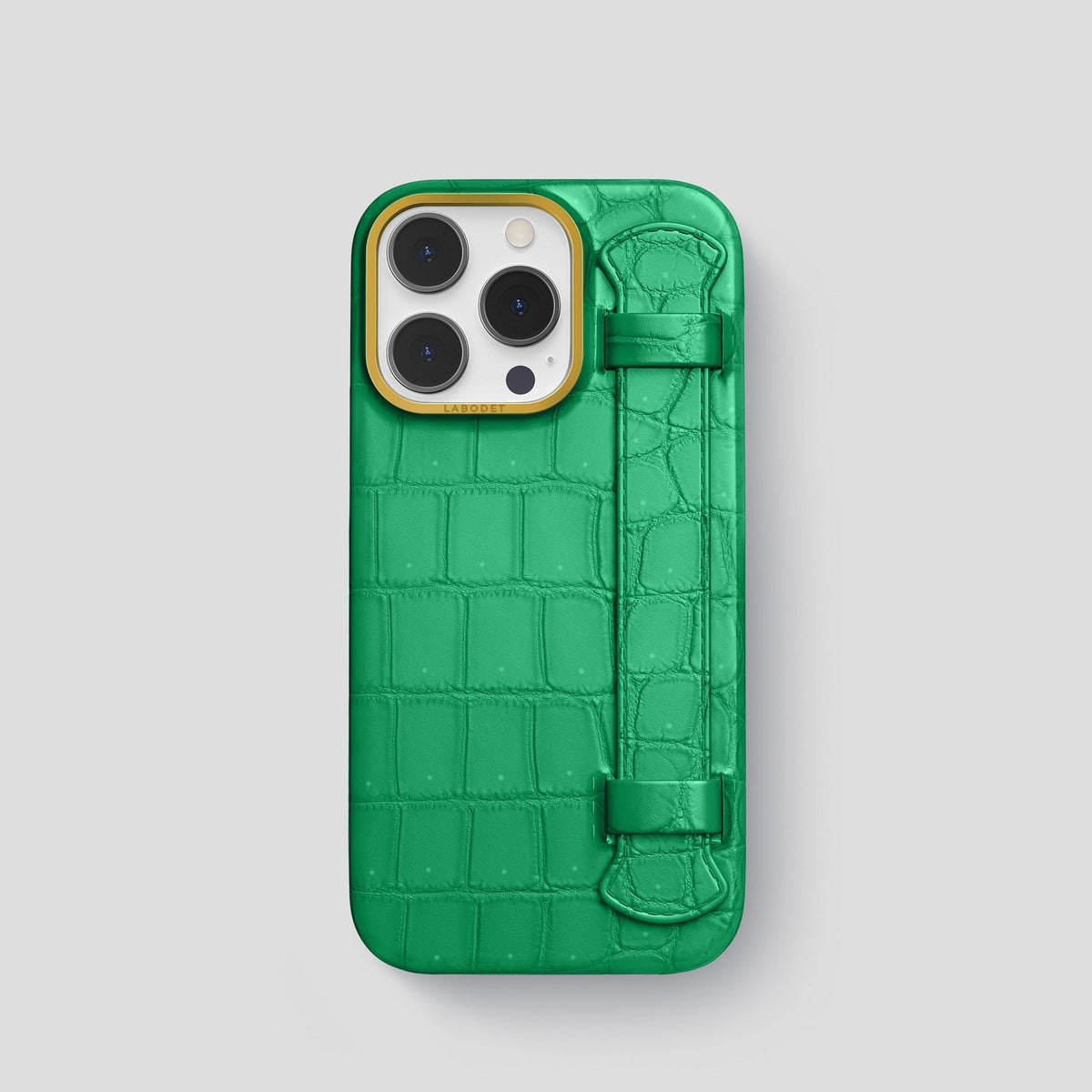 Cactus-Green iPhone 15 Pro Strap Case Porosus Crocodile with Gold Metal -1 | Cactus-Green-Gold
