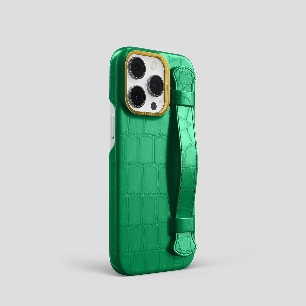Cactus-Green iPhone 15 Pro Strap Case Porosus Crocodile with Gold Metal -2 | Cactus-Green-Gold