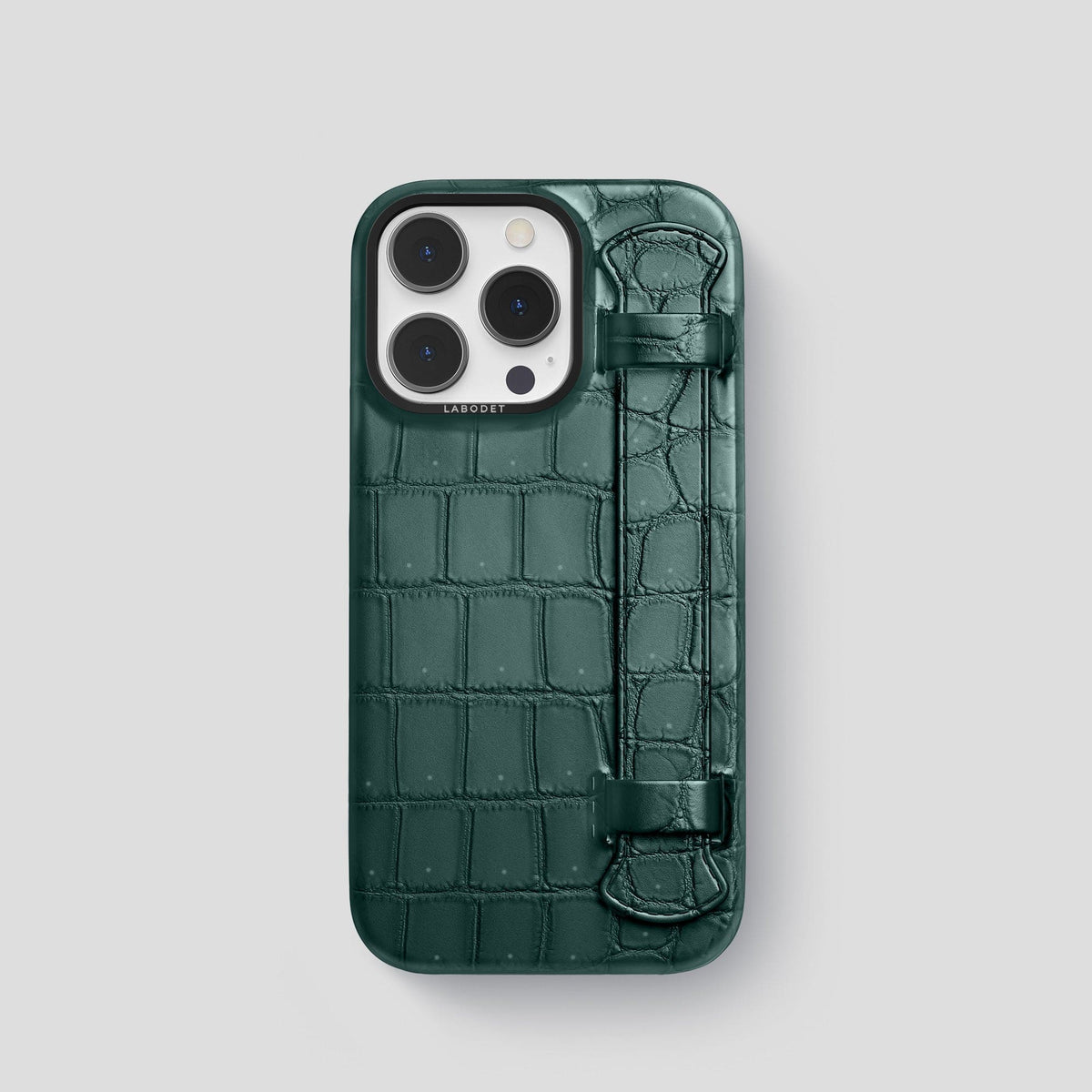 Dark-Forest iPhone 15 Pro Strap Case Porosus Crocodile with Black Metal -1 | Dark-Forest-Black