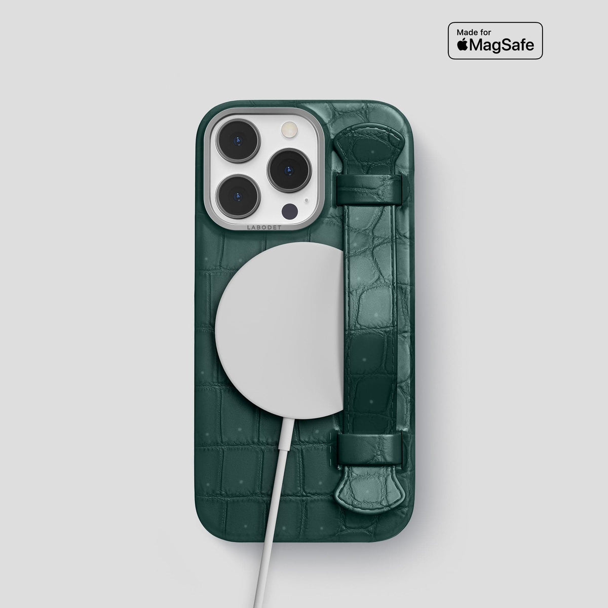 Dark-Forest iPhone 15 Pro Strap Case Porosus Crocodile with Steel Metal -5 | Dark-Forest-Steel