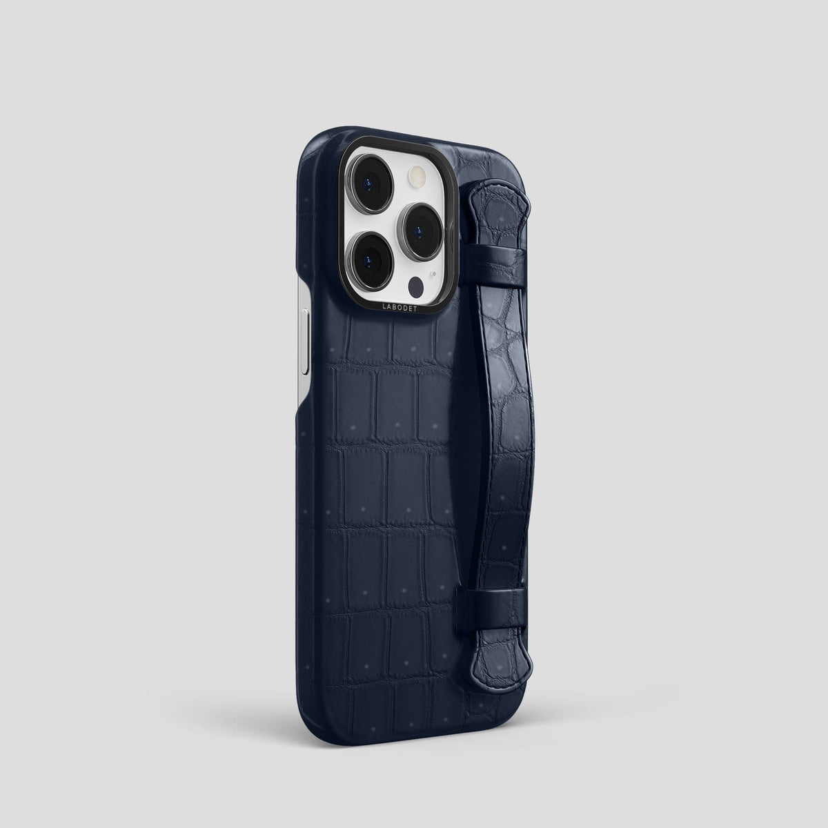 Deep Blue Sea iPhone 15 Pro Strap Case Porosus Crocodile with Black Metal -2 | Deep-Blue-Sea-Black