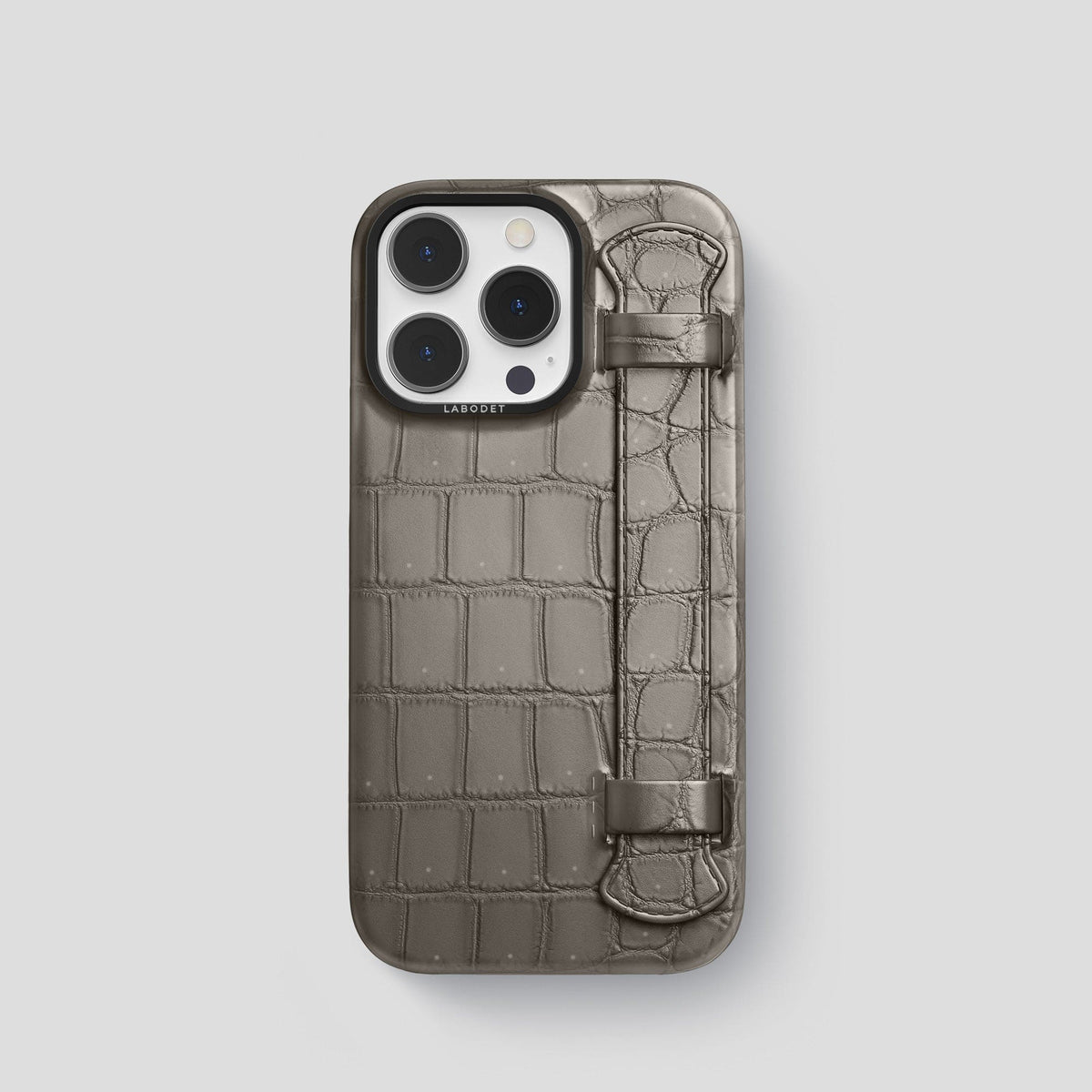 Lava-Stone iPhone 15 Pro Strap Case Porosus Crocodile with Black Metal -1 | Lava-Stone-Black