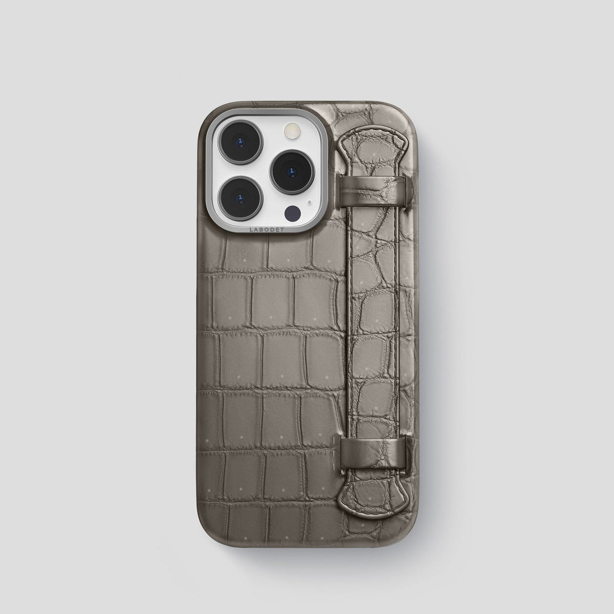 Lava-Stone iPhone 15 Pro Strap Case Porosus Crocodile with Steel Metal -1 | Lava-Stone-Steel