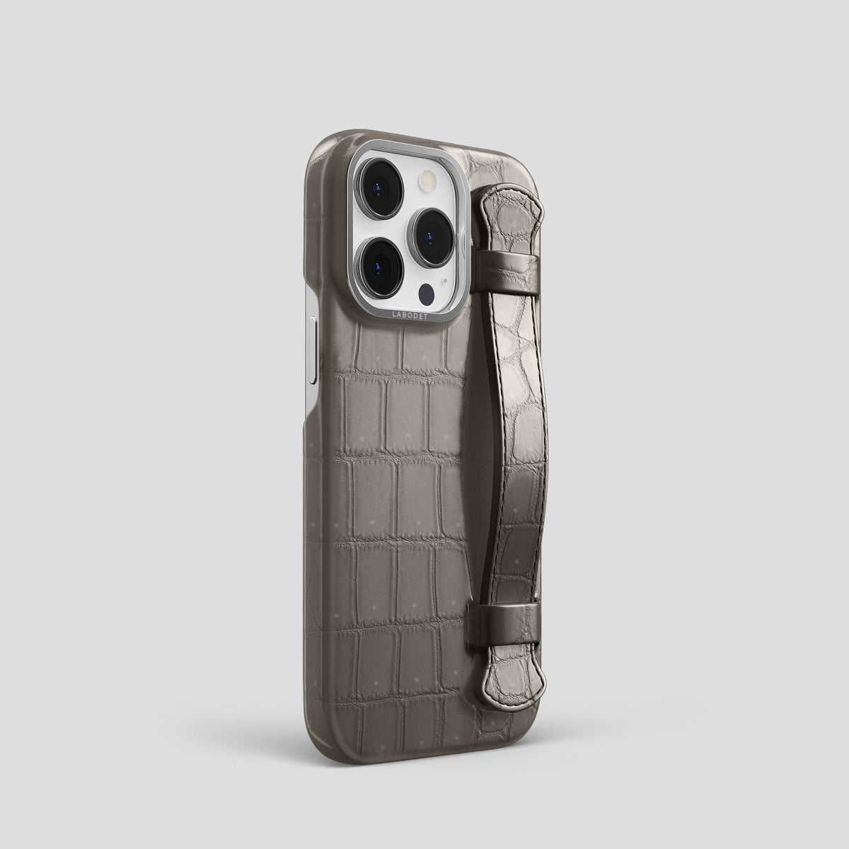 Lava-Stone iPhone 15 Pro Strap Case Porosus Crocodile with Steel Metal -2 | Lava-Stone-Steel