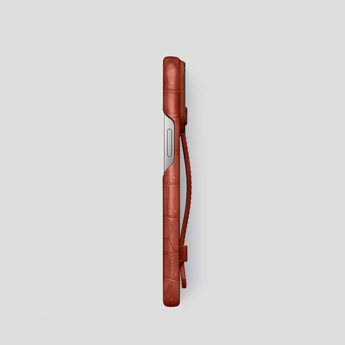 Mahogany-Brown iPhone 15 Pro Strap Case Porosus Crocodile with Black Metal -3 | Mahogany-Brown-Black