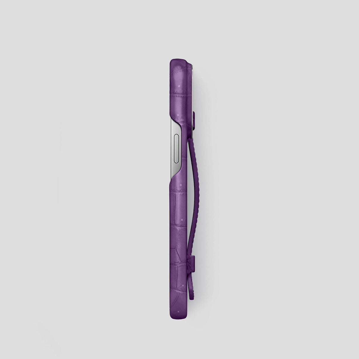 Purple iPhone 15 Pro Strap Case Porosus Crocodile with Steel Metal -3 | Purple-Steel