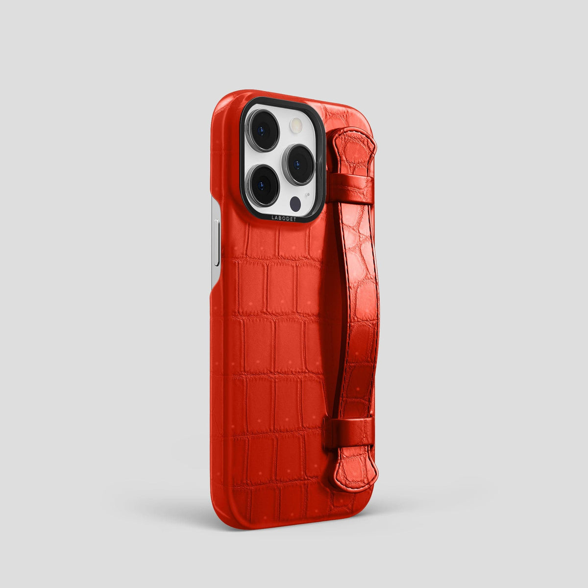 Rust iPhone 15 Pro Strap Case Porosus Crocodile with Black Metal -2 | Rust-Black