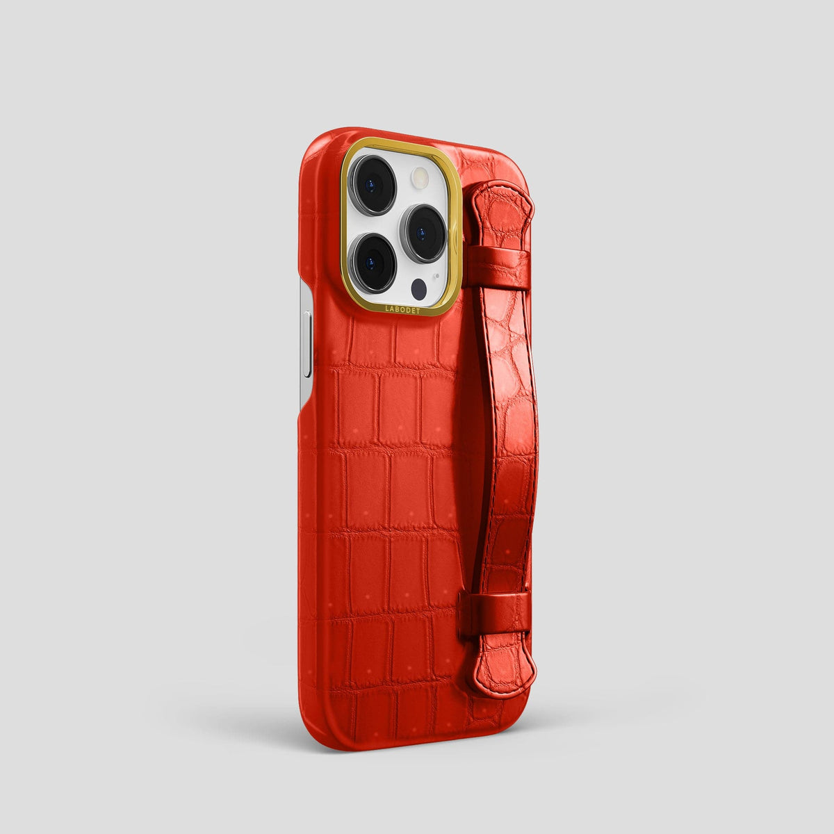 Rust iPhone 15 Pro Strap Case Porosus Crocodile with Gold Metal -2 | Rust-Gold