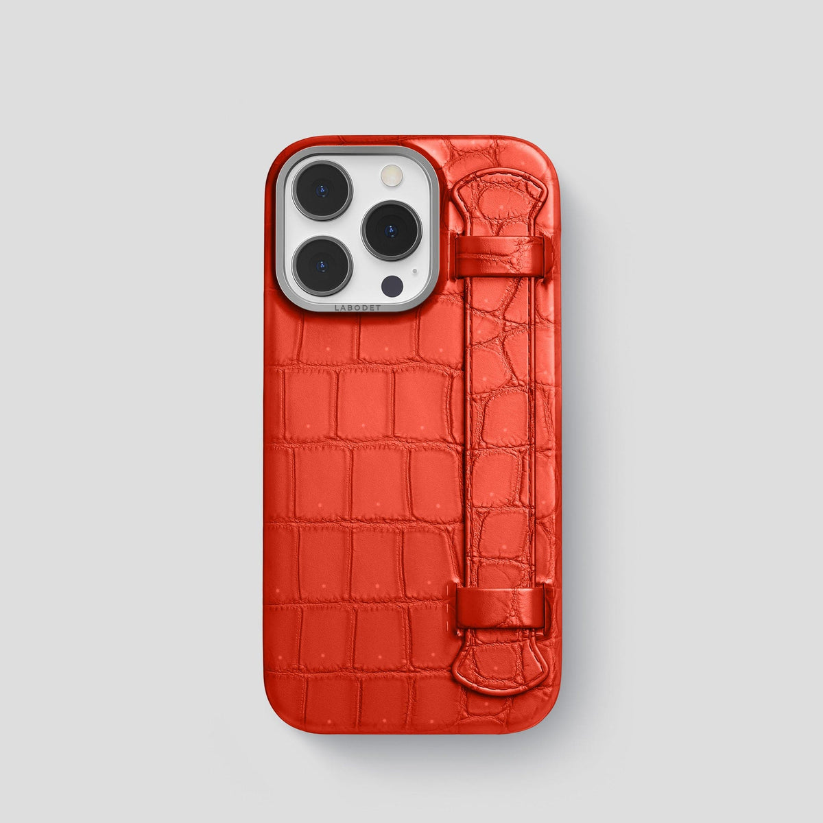 Rust iPhone 15 Pro Strap Case Porosus Crocodile with Steel Metal -1 | Rust-Steel