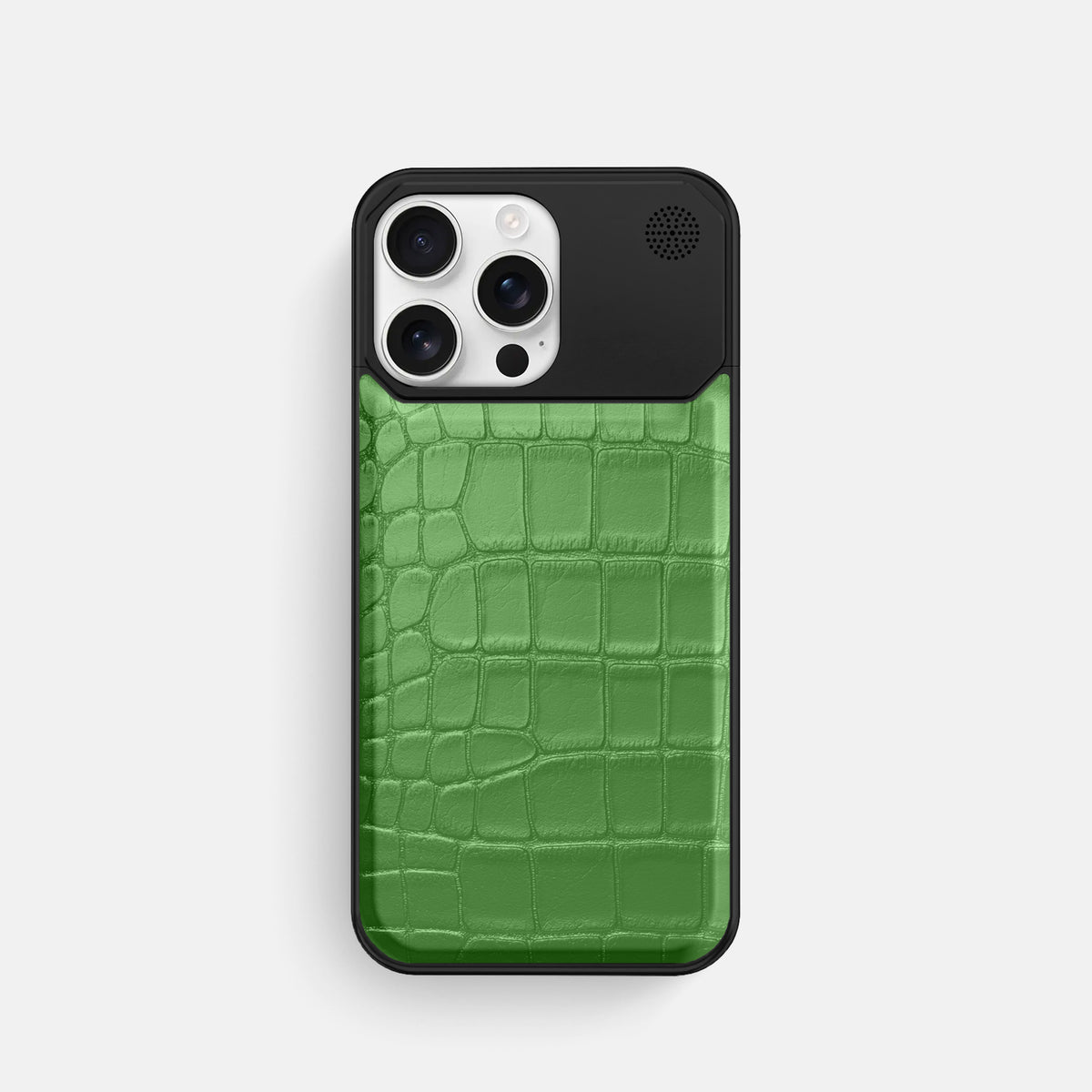 Apple-Green iPhone 16 Pro Cyber Case In Alligator with Black Metal -1 | Apple-Green-Black