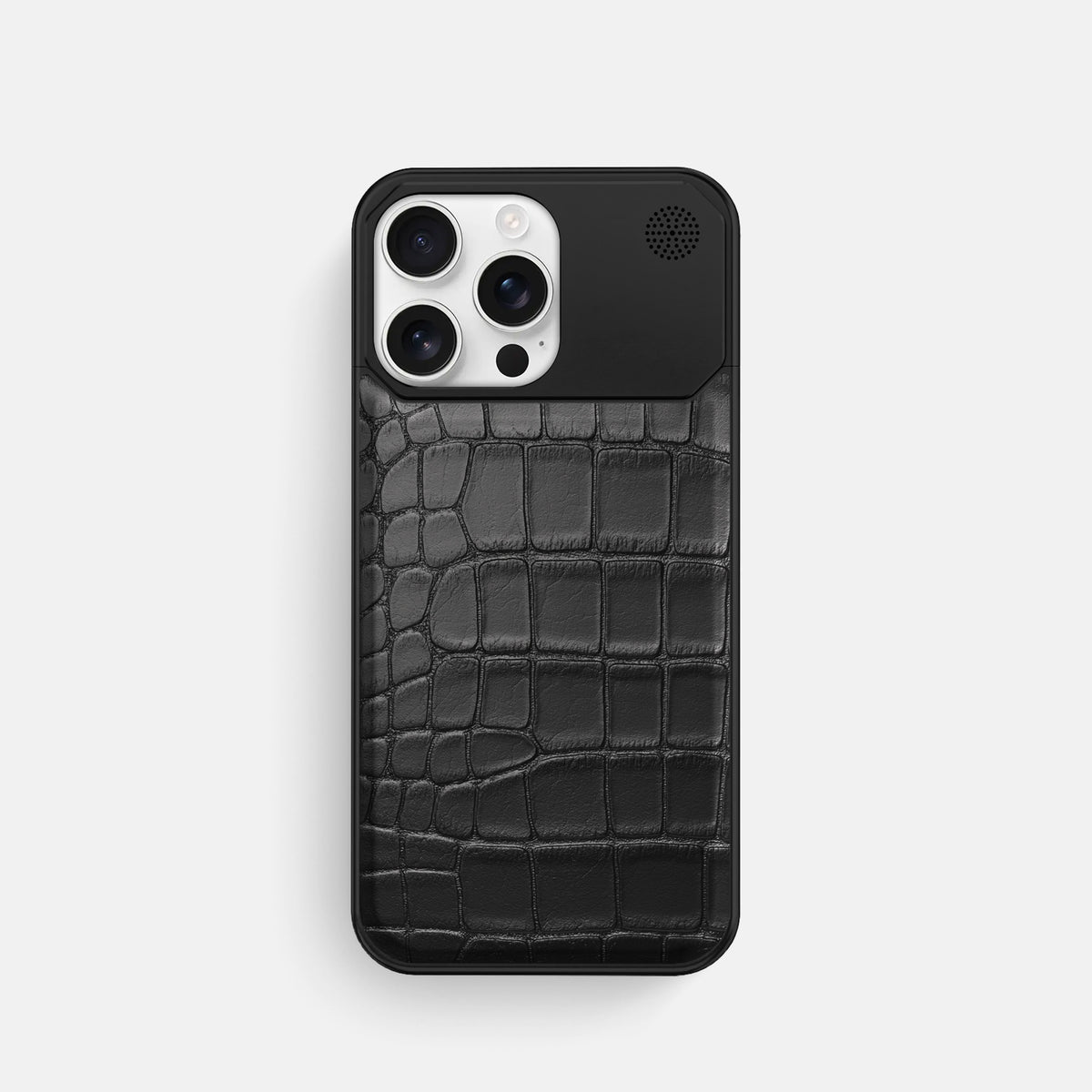 Black iPhone 16 Pro Cyber Case In Alligator with Black Metal -1 | Black-Black