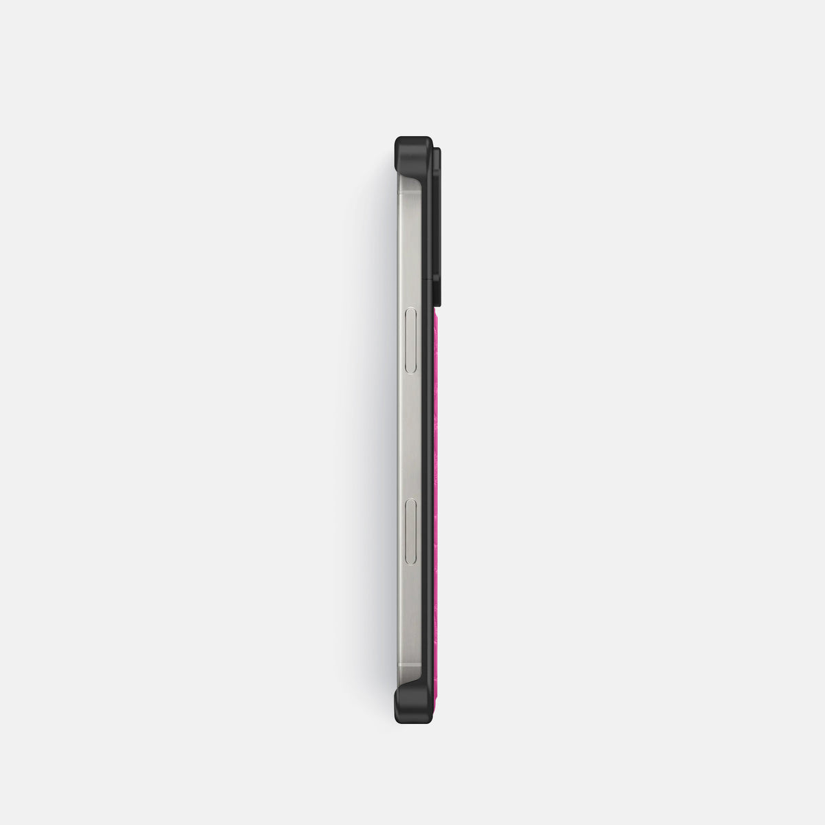 Fuchsia iPhone 16 Pro Cyber Case In Alligator with Black Metal -3 | Fuchsia-Black