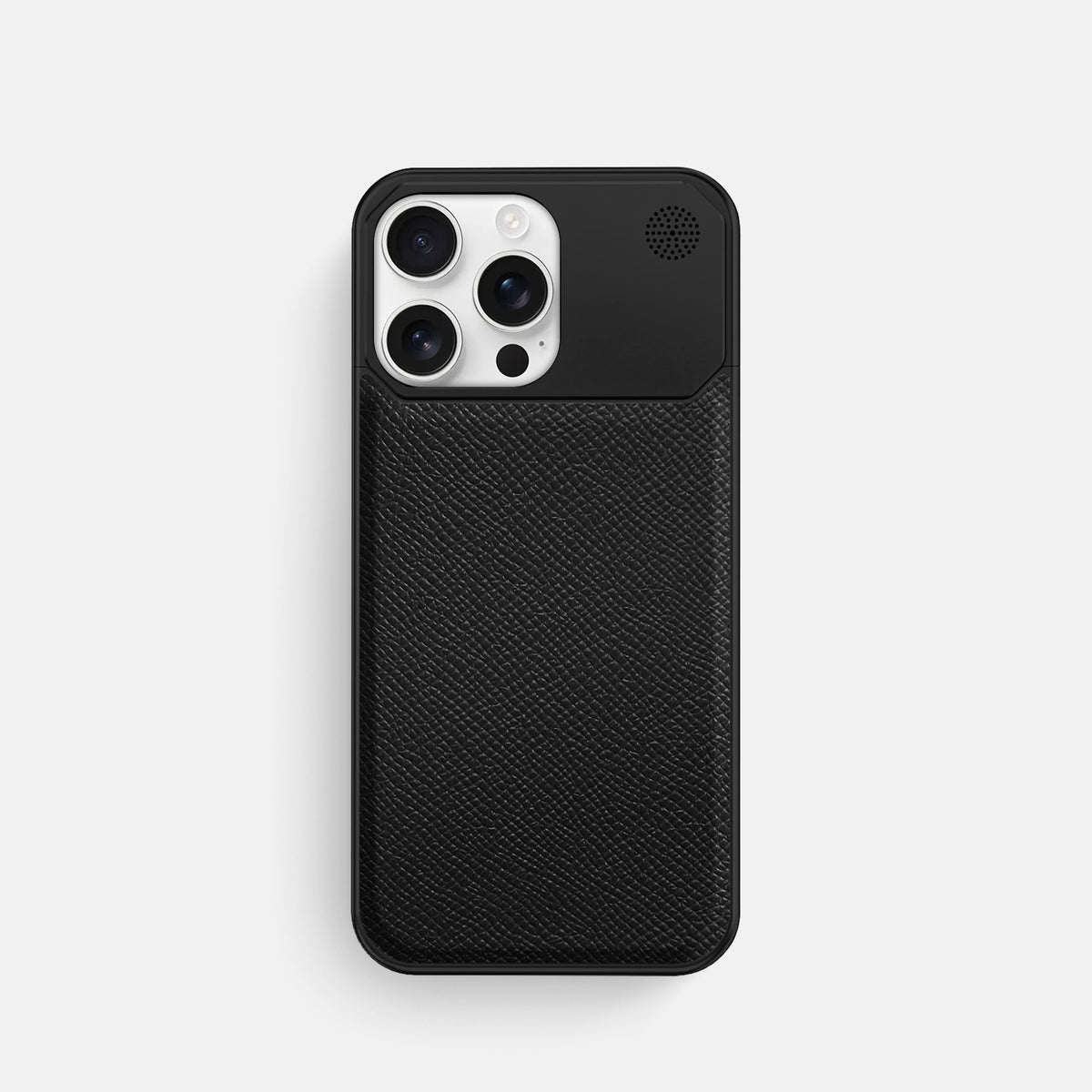 Black iPhone 16 Pro Cyber Case Epsom-Calf with Black Metal -1 | Black-Black