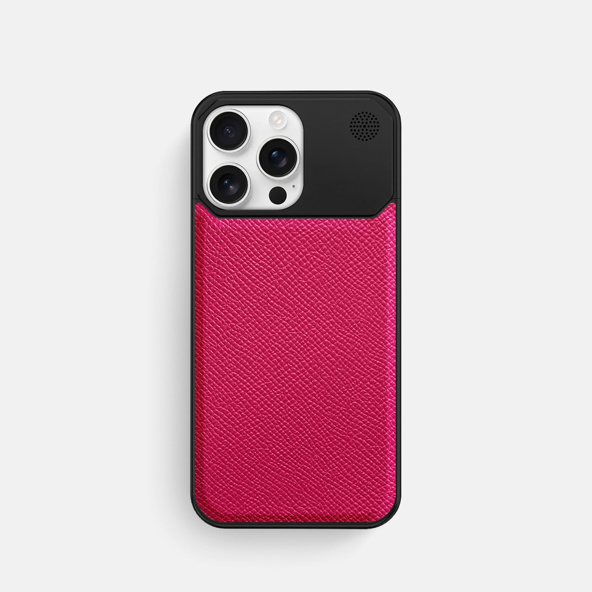 Fuchsia iPhone 16 Pro Cyber Case Epsom-Calf with Black Metal -1 | Fuchsia-Black