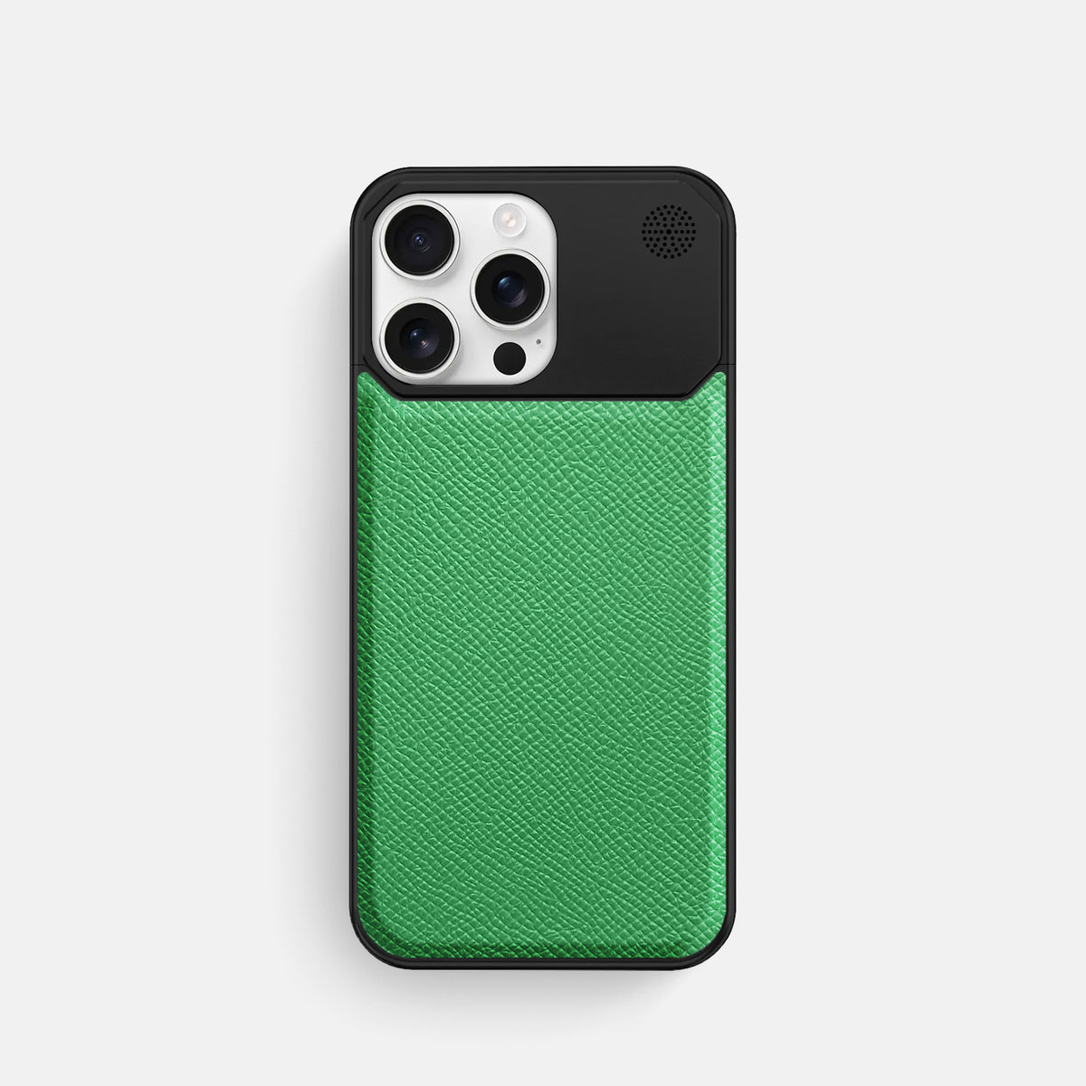 Grass-Green iPhone 16 Pro Cyber Case Epsom-Calf with Black Metal -1 | Grass-Green-Black