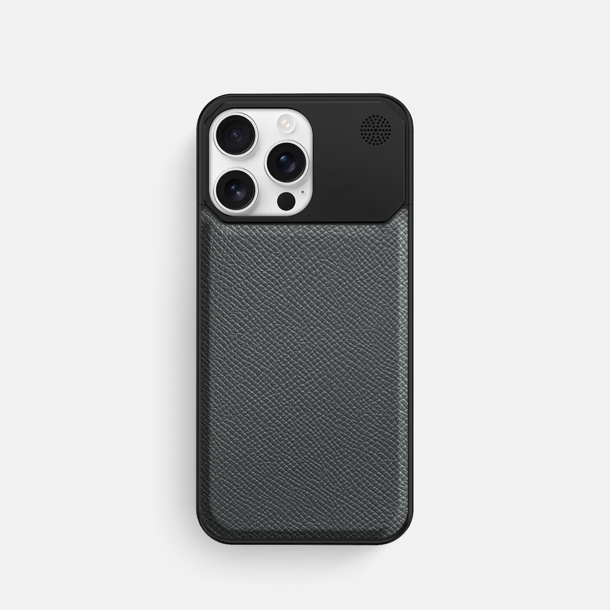 Grey iPhone 16 Pro Cyber Case Epsom-Calf with Black Metal -1 | Grey-Black