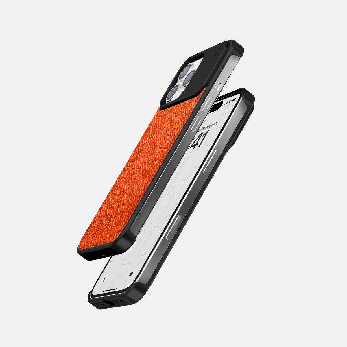 Orange iPhone 16 Pro Cyber Case Epsom-Calf with Black Metal -5 | Orange-Black