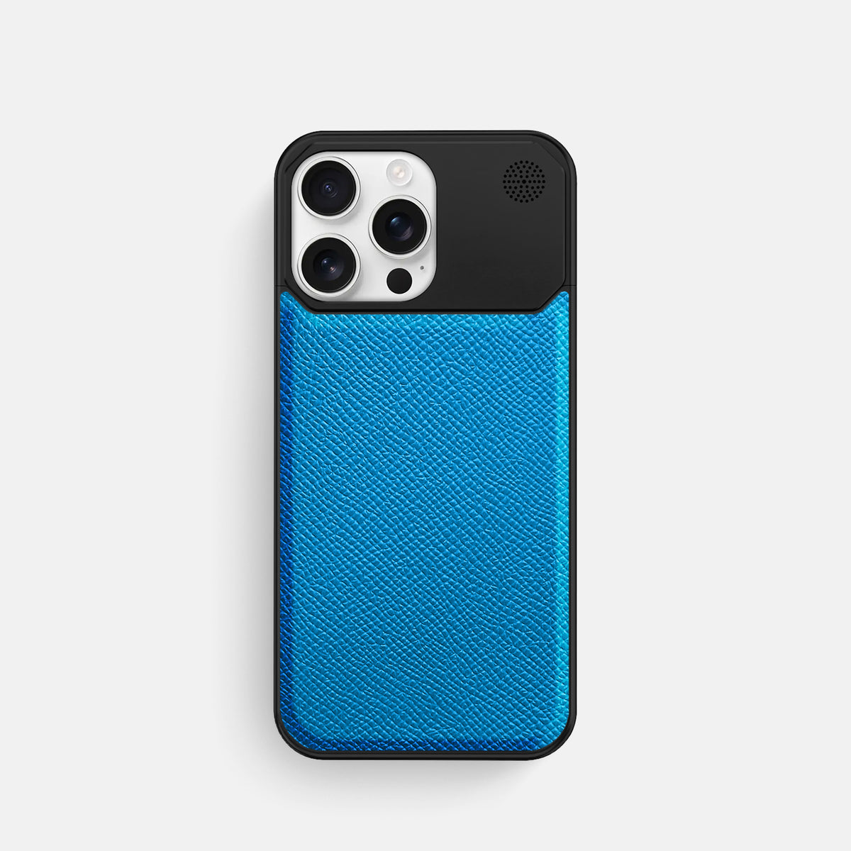 Sky-Blue iPhone 16 Pro Cyber Case Epsom-Calf with Black Metal -1 | Sky-Blue-Black