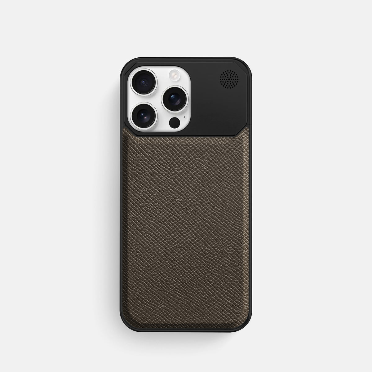 Taupe iPhone 16 Pro Cyber Case Epsom-Calf with Black Metal -1 | Taupe-Black