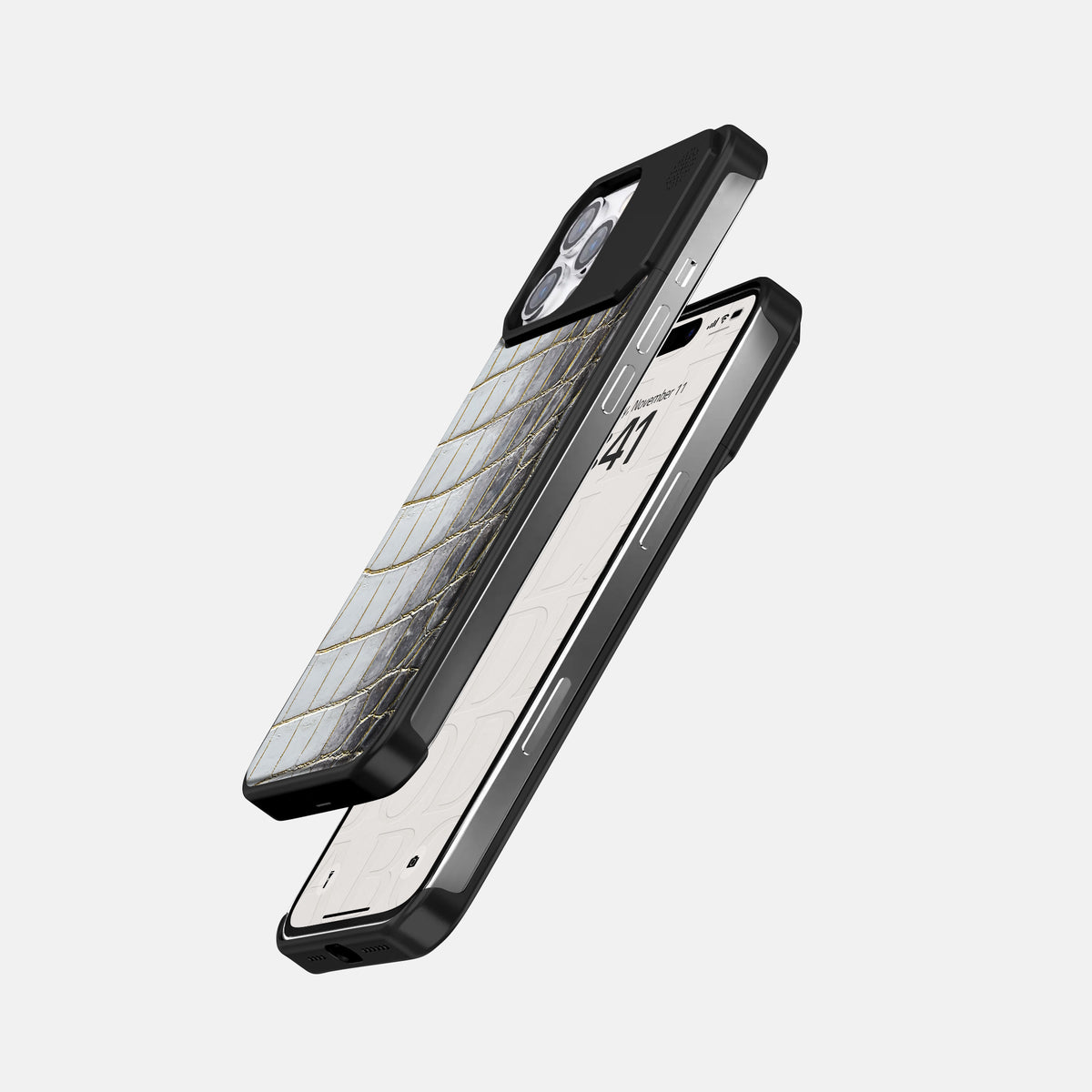 Gold iPhone 16 Pro Cyber Case Himalayan Crocodile with Black Metal -5 | Gold-Black