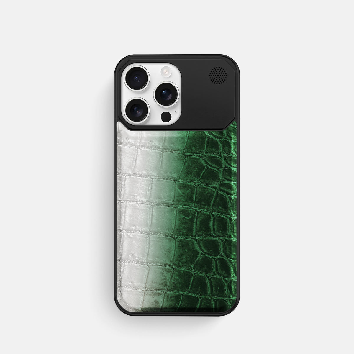 Green iPhone 16 Pro Cyber Case Himalayan Crocodile with Black Metal -1 | Green-Black