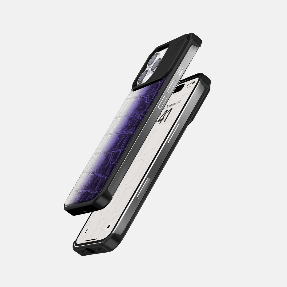 Purple iPhone 16 Pro Cyber Case Himalayan Crocodile with Black Metal -5 | Purple-Black