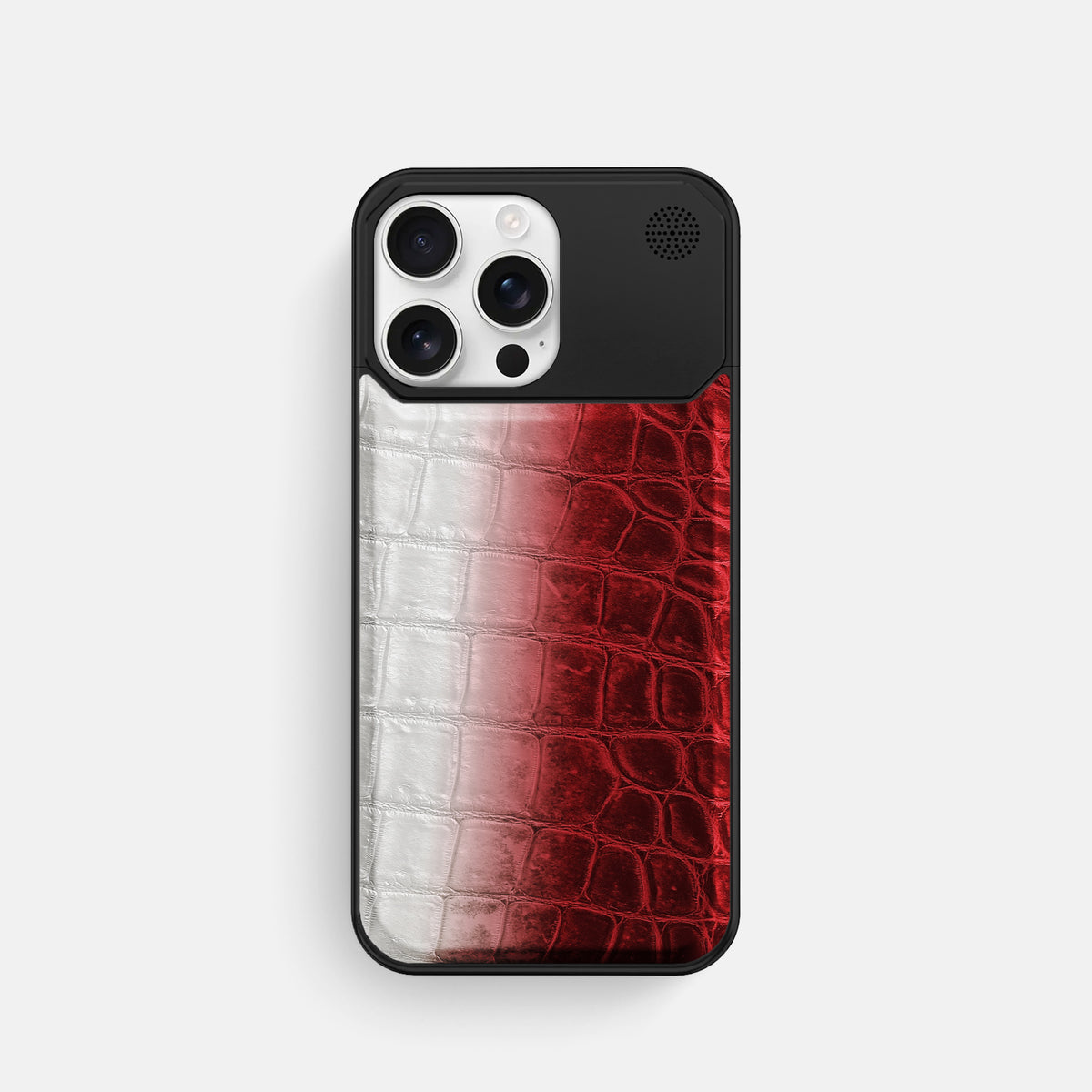 Red iPhone 16 Pro Cyber Case Himalayan Crocodile with Black Metal -1 | Red-Black