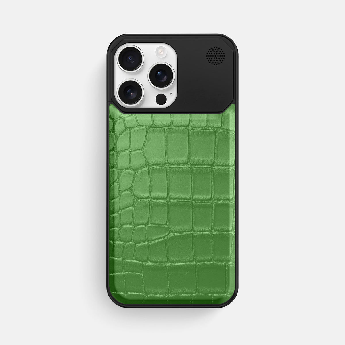 Apple-Green iPhone 16 Pro Max Cyber Case In Alligator with Black Metal -1 | Apple-Green-Black