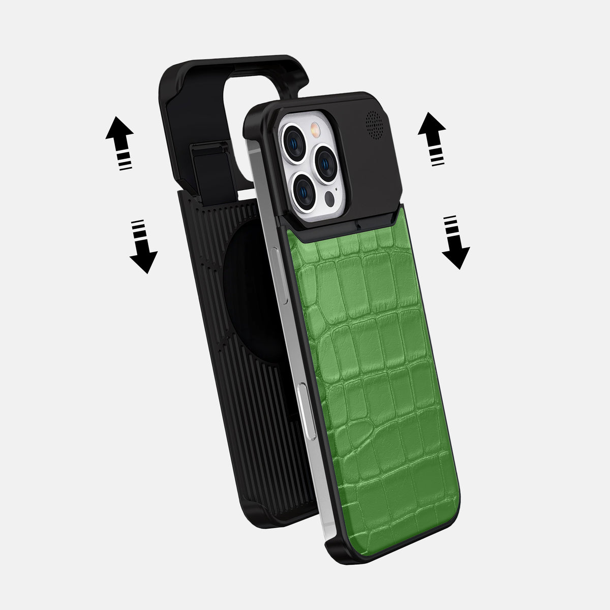 Apple-Green iPhone 16 Pro Max Cyber Case In Alligator with Black Metal -2 | Apple-Green-Black