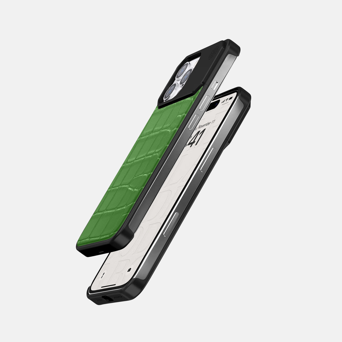 Apple-Green iPhone 16 Pro Max Cyber Case In Alligator with Black Metal -5 | Apple-Green-Black