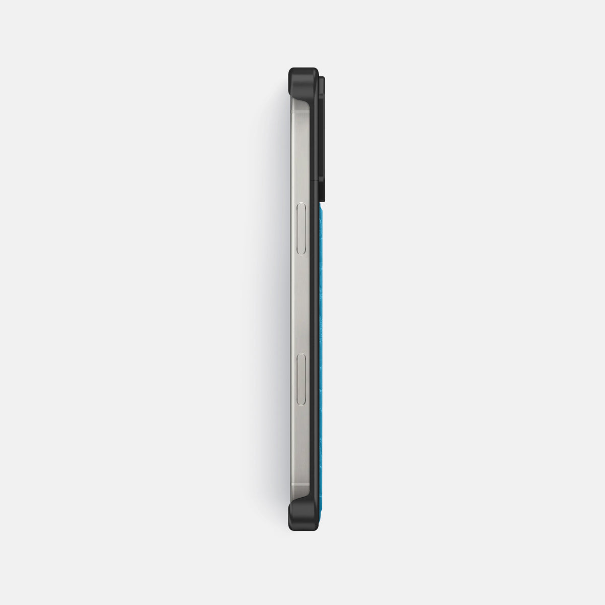 Curaçao-Blue iPhone 16 Pro Max Cyber Case In Alligator with Black Metal -3 | Curaçao-Blue-Black