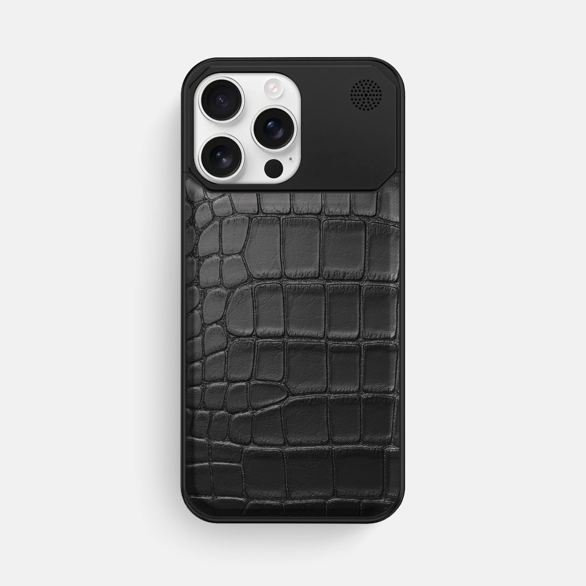Black iPhone 16 Pro Max Cyber Case In Alligator with Black Metal -1 | Black-Black