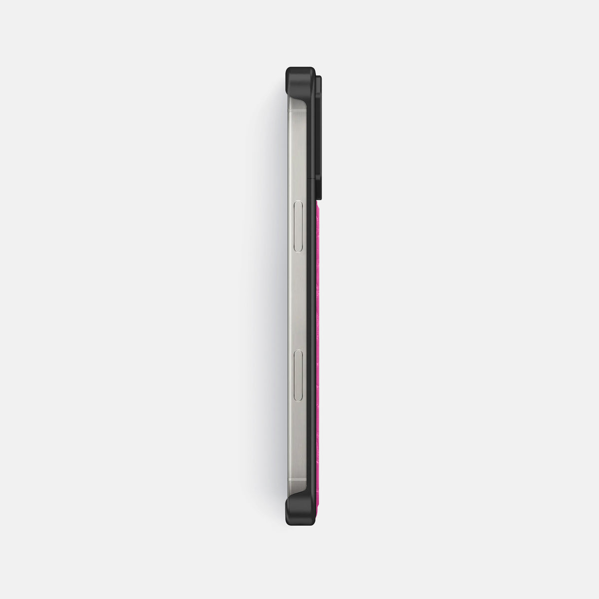 Fuchsia iPhone 16 Pro Max Cyber Case In Alligator with Black Metal -3 | Fuchsia-Black