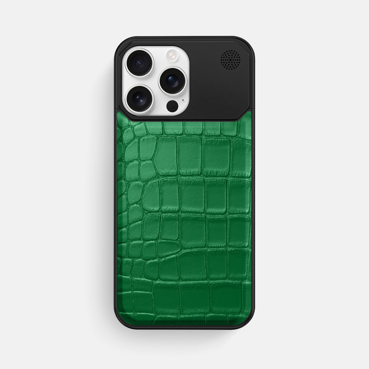 Forest-Green iPhone 16 Pro Max Cyber Case In Alligator with Black Metal -1 | Forest-Green-Black