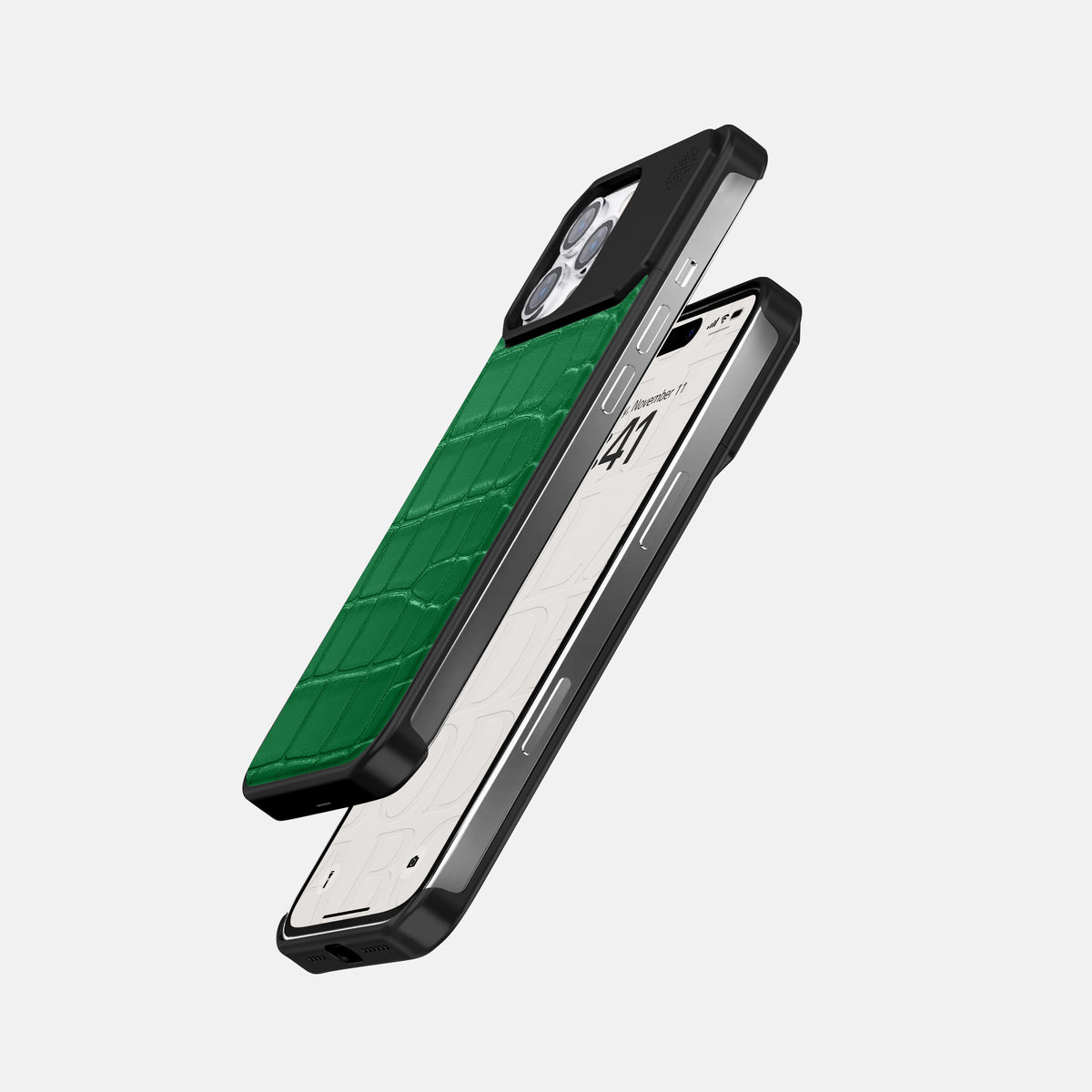 Forest-Green iPhone 16 Pro Max Cyber Case In Alligator with Black Metal -5 | Forest-Green-Black