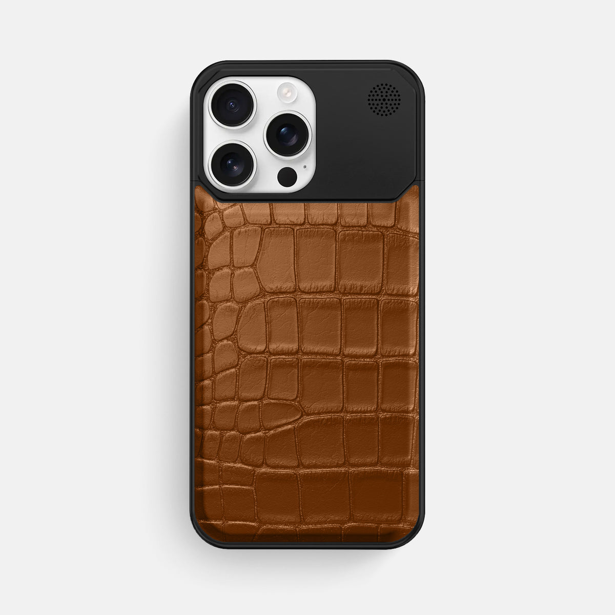 Honey iPhone 16 Pro Max Cyber Case In Alligator with Black Metal -1 | Honey-Black