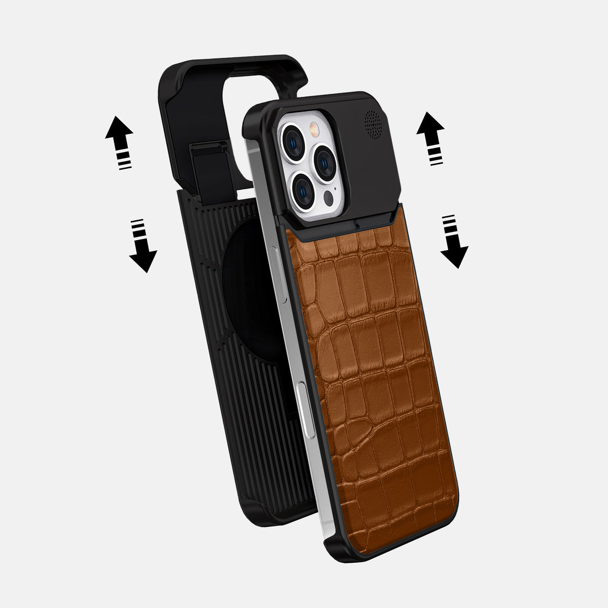 Honey iPhone 16 Pro Max Cyber Case In Alligator with Black Metal -2 | Honey-Black