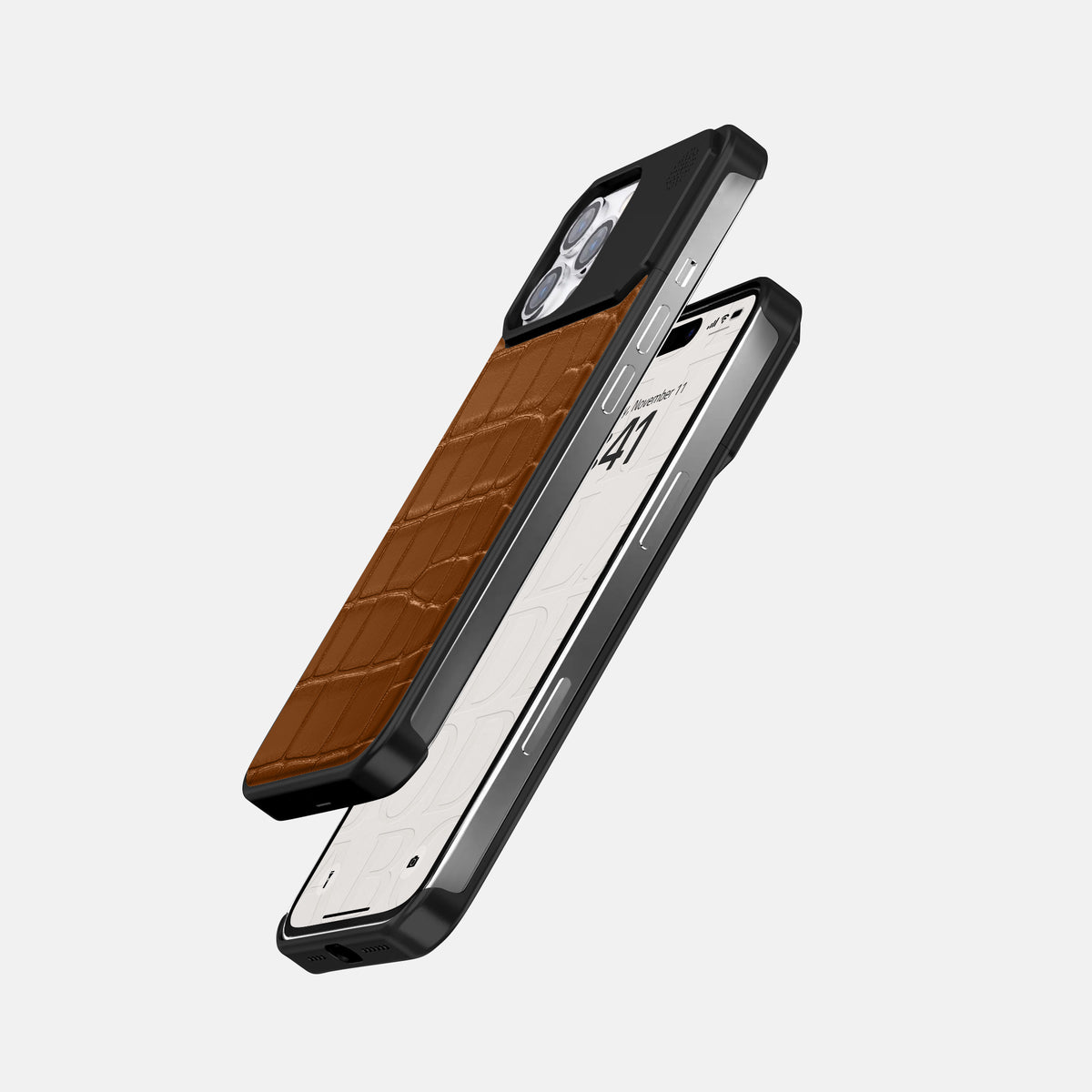 Honey iPhone 16 Pro Max Cyber Case In Alligator with Black Metal -5 | Honey-Black