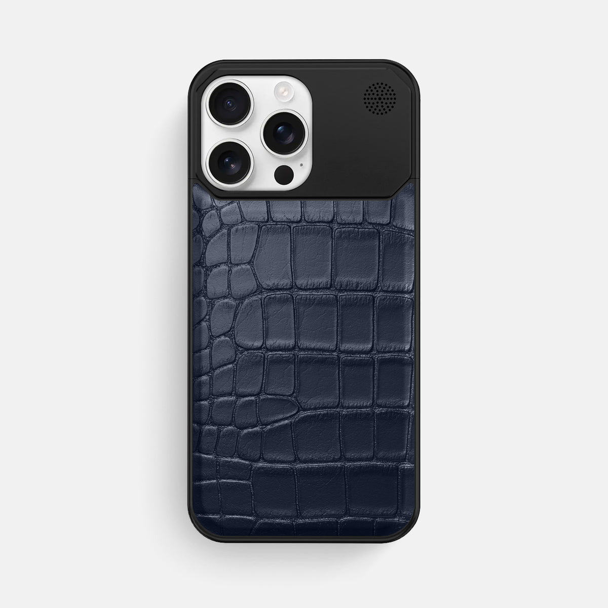 Navy Blue iPhone 16 Pro Max Cyber Case In Alligator with Black Metal -1 | Navy-Blue-Black