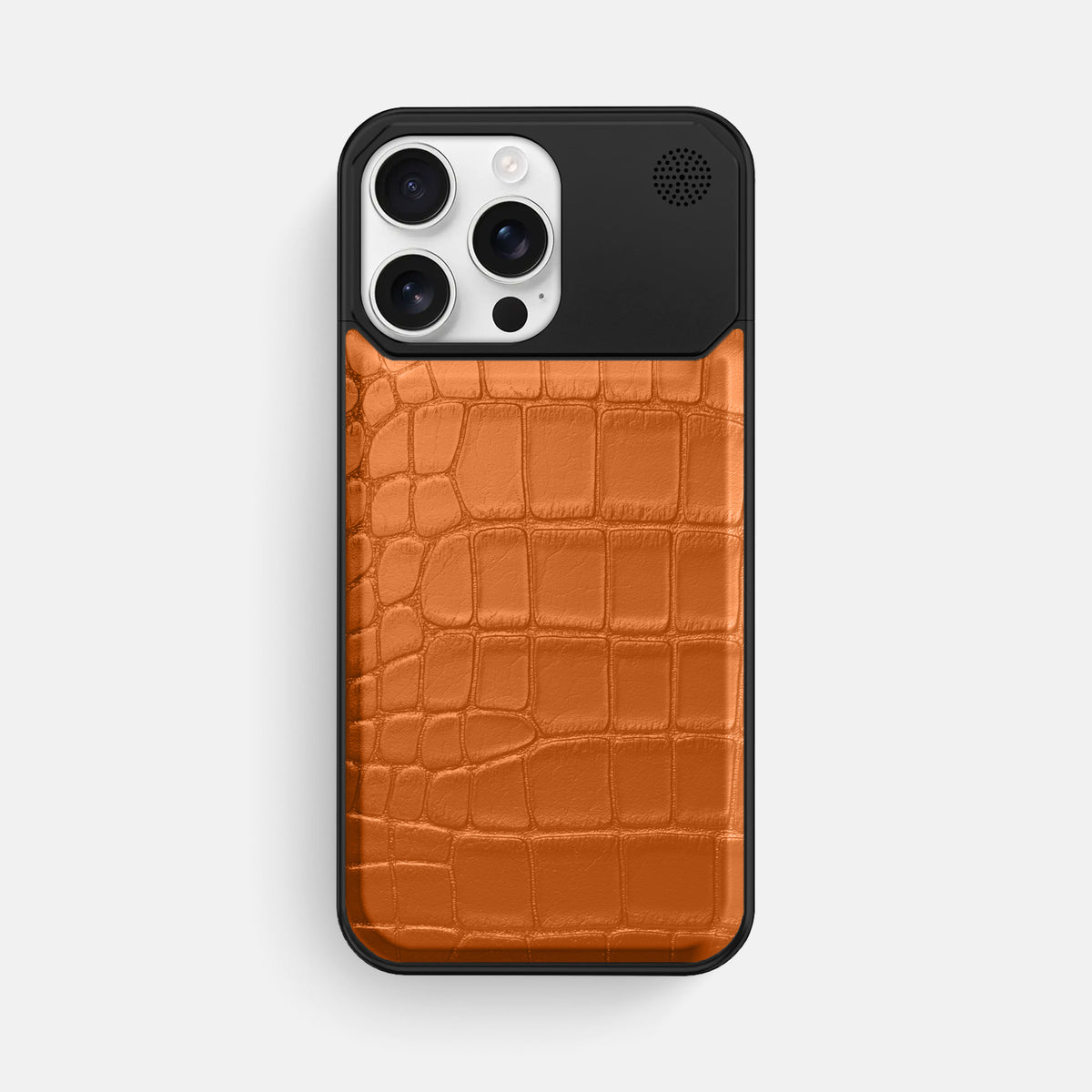 Orange iPhone 16 Pro Max Cyber Case In Alligator with Black Metal -1 | Orange-Black