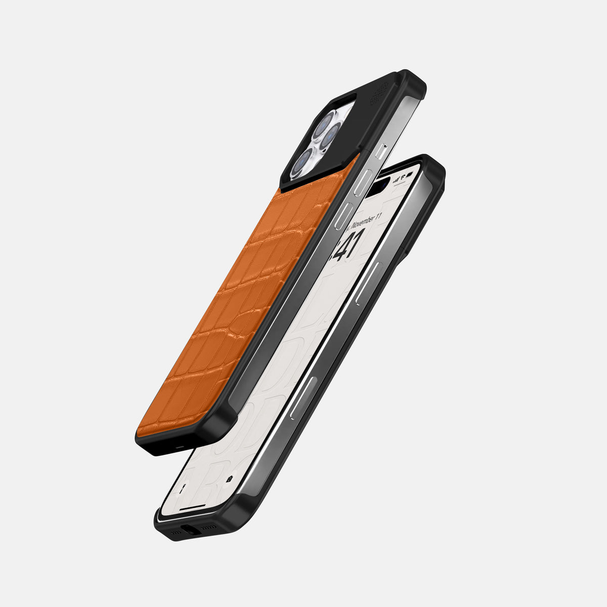 Orange iPhone 16 Pro Max Cyber Case In Alligator with Black Metal -5 | Orange-Black