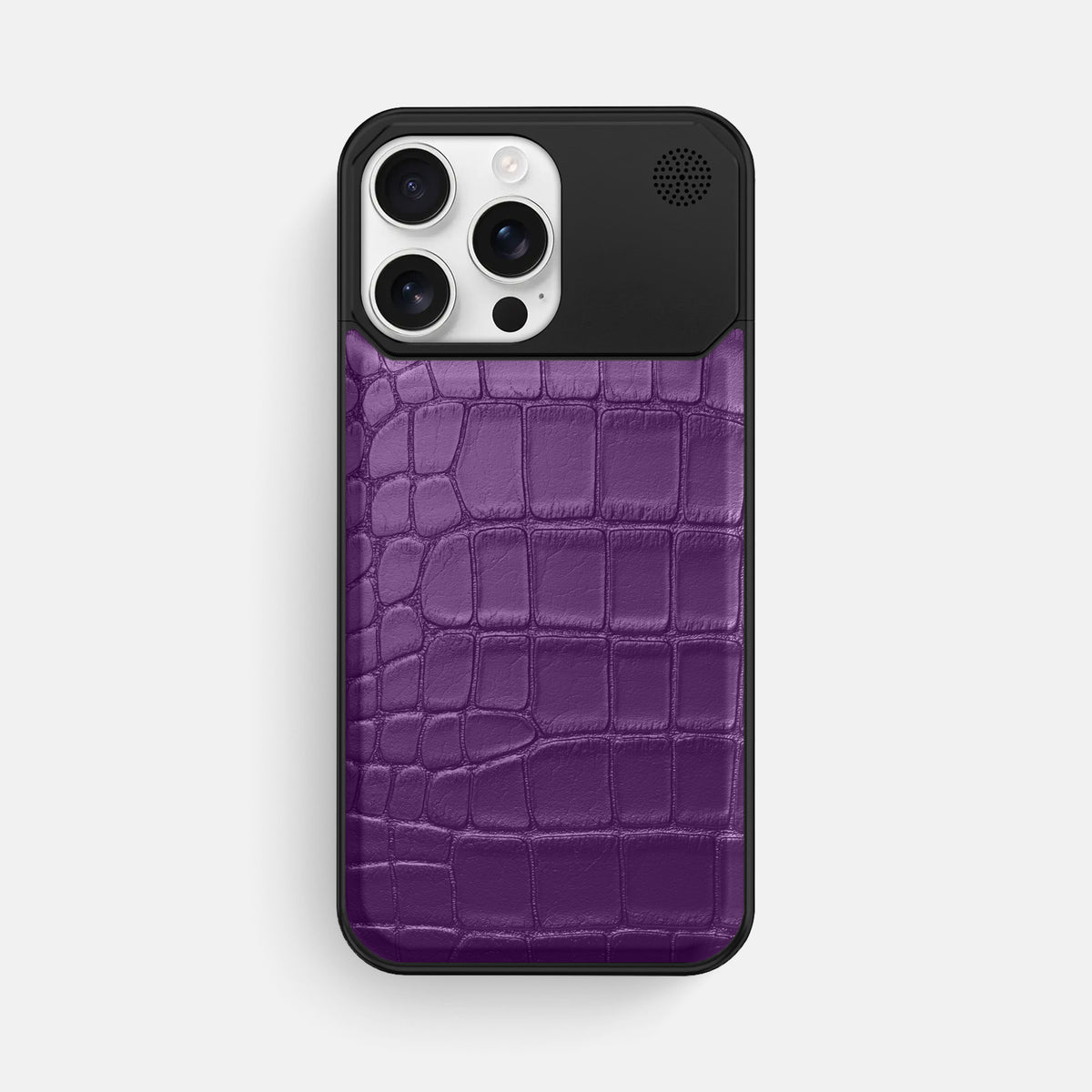 Purple iPhone 16 Pro Max Cyber Case In Alligator with Black Metal -1 | Purple-Black