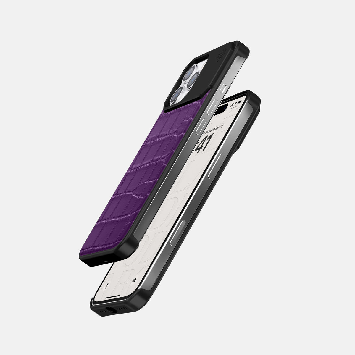 Purple iPhone 16 Pro Max Cyber Case In Alligator with Black Metal -5 | Purple-Black