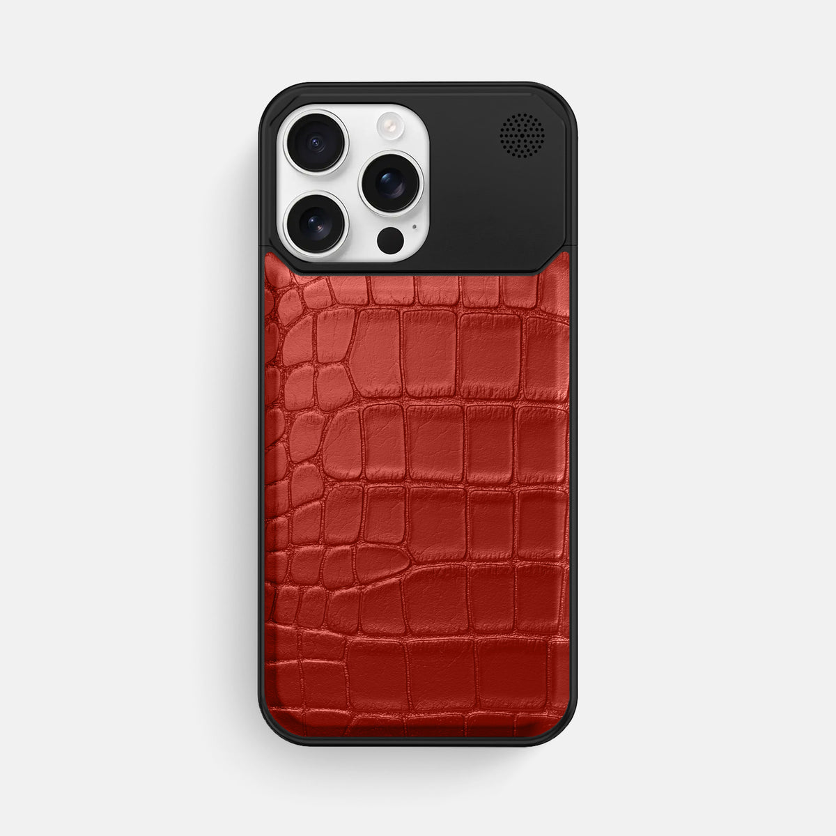 Red iPhone 16 Pro Max Cyber Case In Alligator with Black Metal -1 | Red-Black