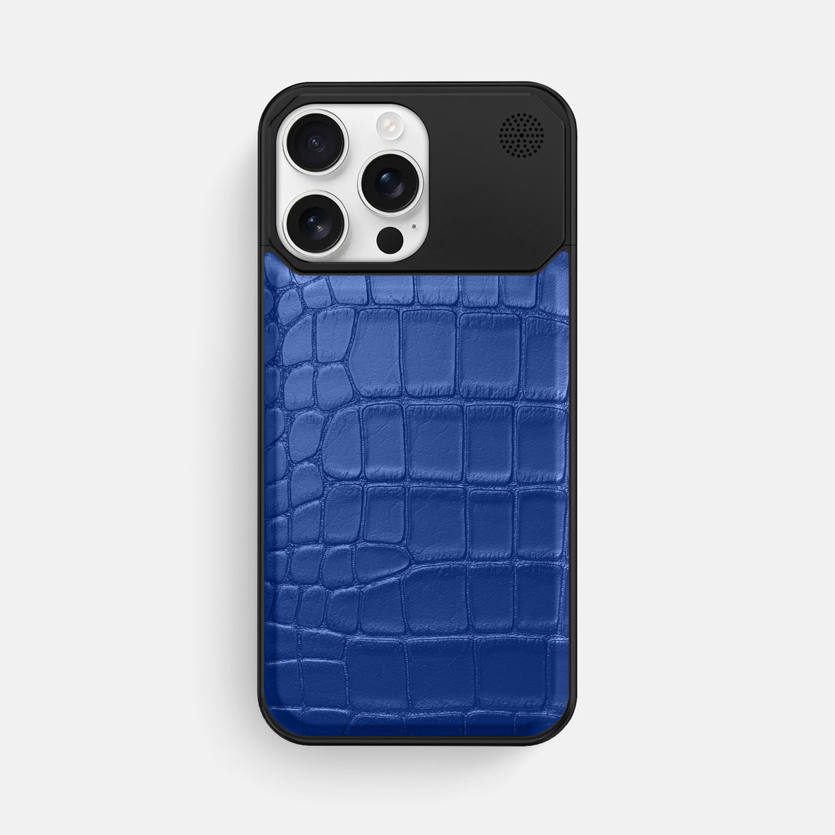 Royal Blue iPhone 16 Pro Max Cyber Case In Alligator with Black Metal -1 | Royal-Blue-Black