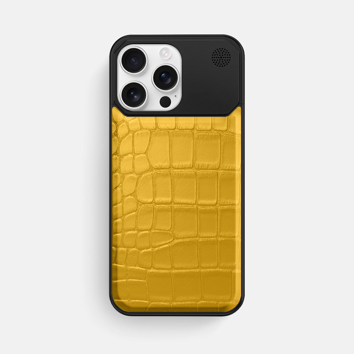 Yellow iPhone 16 Pro Max Cyber Case In Alligator with Black Metal -1 | Yellow-Black