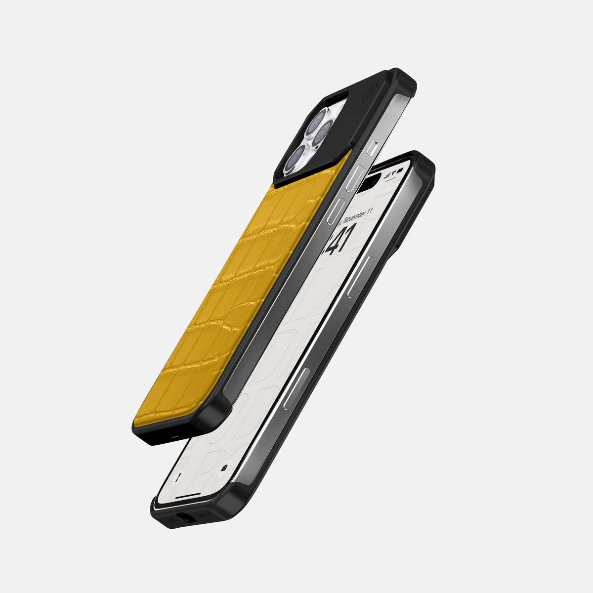 Yellow iPhone 16 Pro Max Cyber Case In Alligator with Black Metal -5 | Yellow-Black
