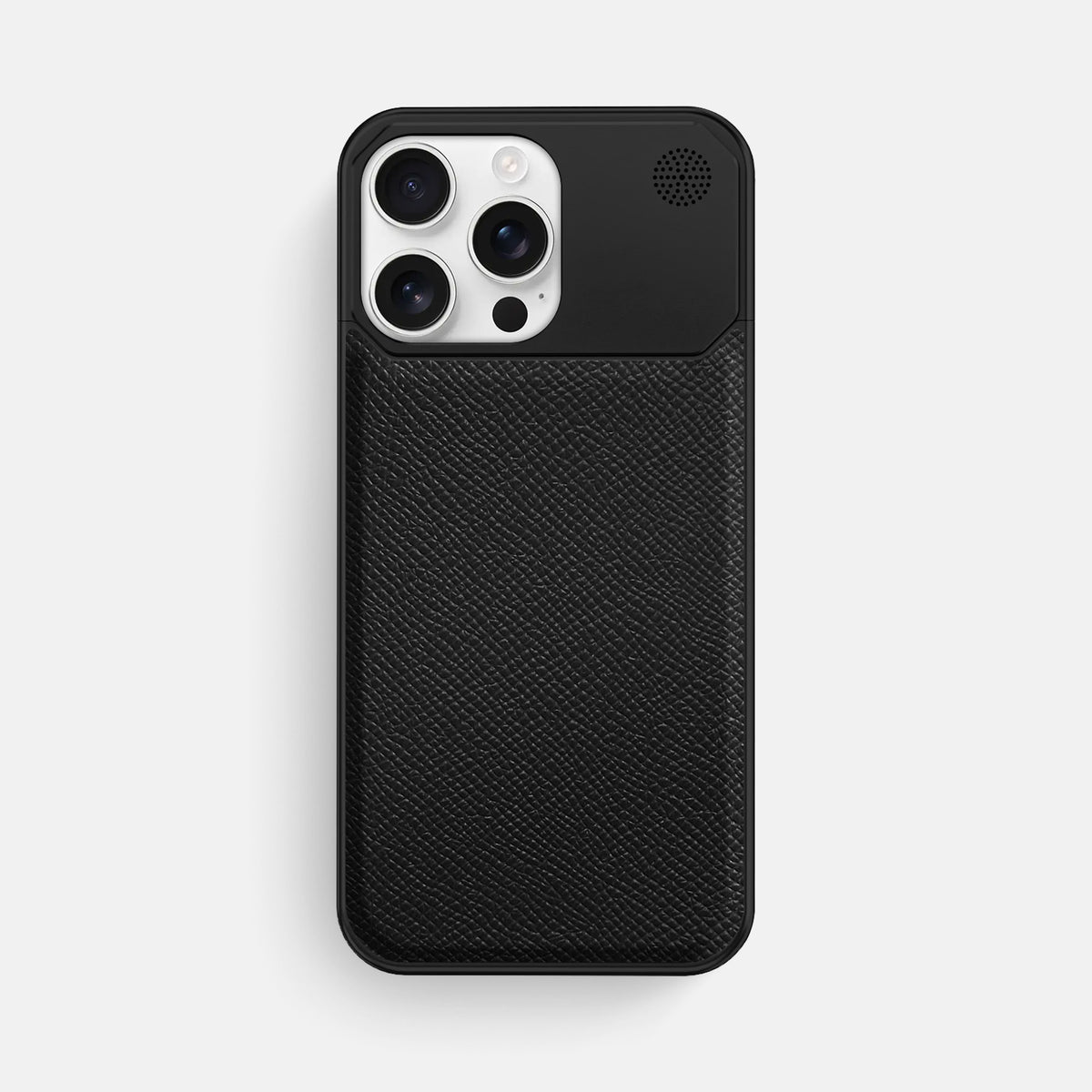 Black iPhone 16 Pro Max Cyber Case Epsom-Calf with Black Metal -1 | Black-Black