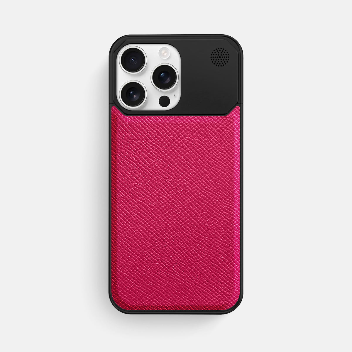 Fuchsia iPhone 16 Pro Max Cyber Case Epsom-Calf with Black Metal -1 | Fuchsia-Black